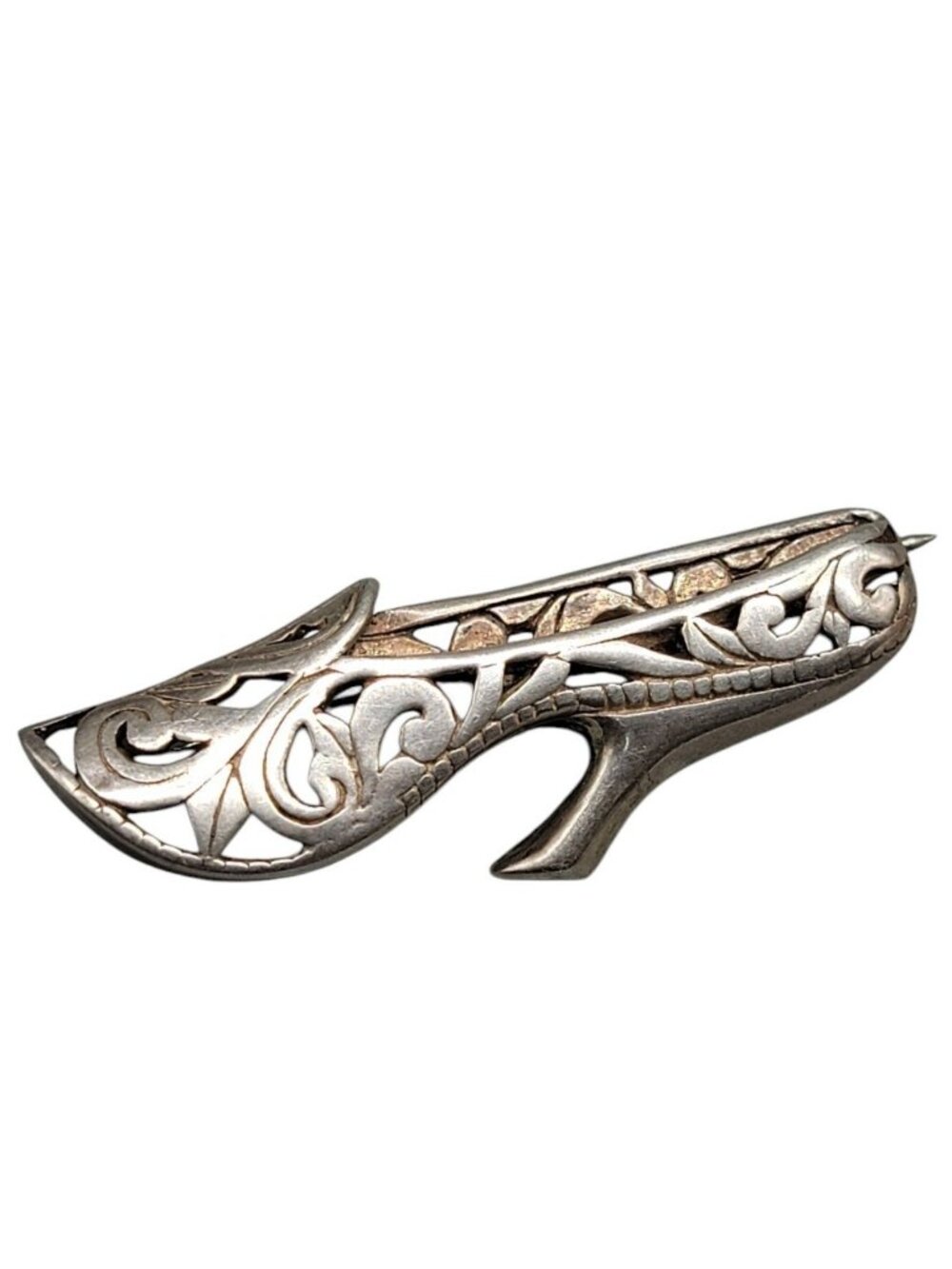 Jezlaine Sterling Silver Vintage High Heel Brooch Open 925 Metal Work 1940s - Picture 5 of 9
